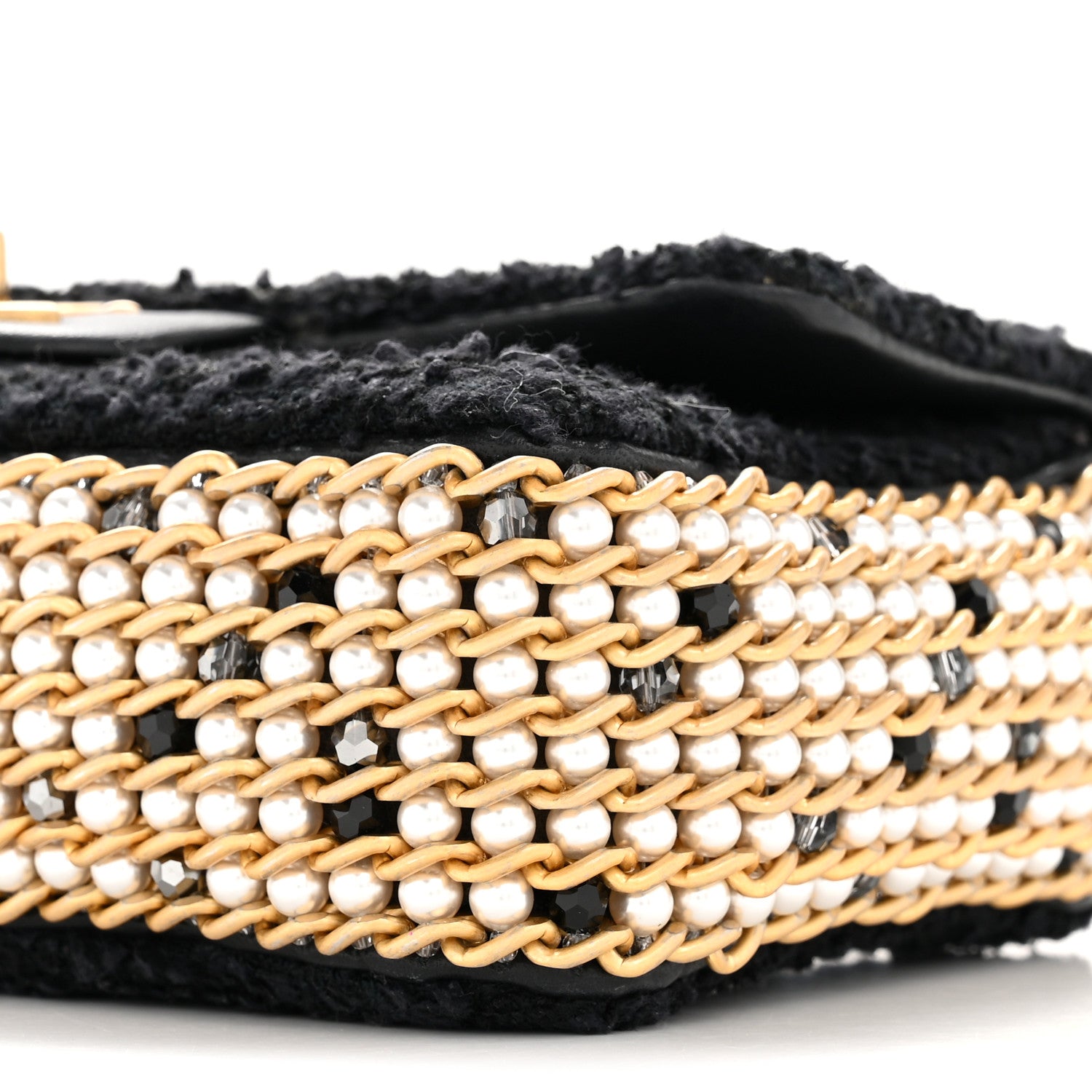 Chanel Tweed Quilted Mini Side Pearl Flap Bag Black