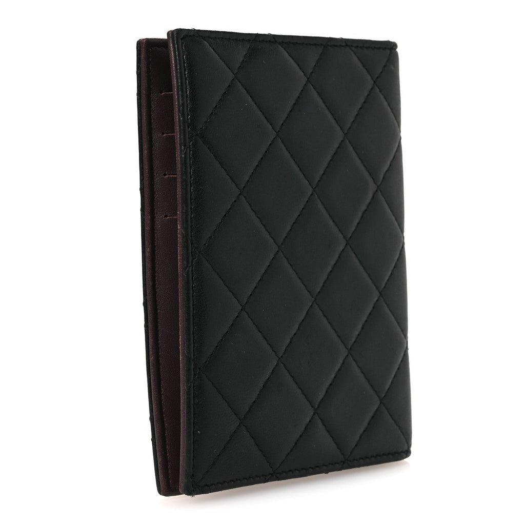 Chanel Lambskin Quilted Passport Holder Black