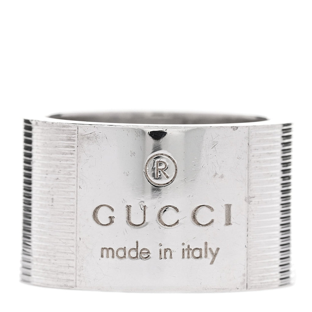 Gucci Sterling Silver 12mm Trademark Wide Band Ring 52 6