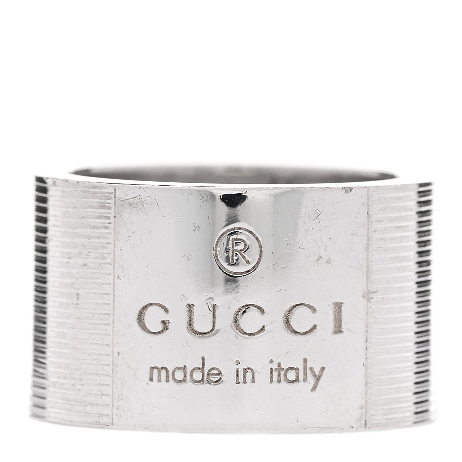 Gucci Sterling Silver 12mm Trademark Wide Band Ring 52 6