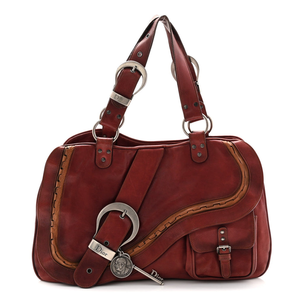 Christian Dior Calfskin Large Gaucho Double Saddle Bag Red