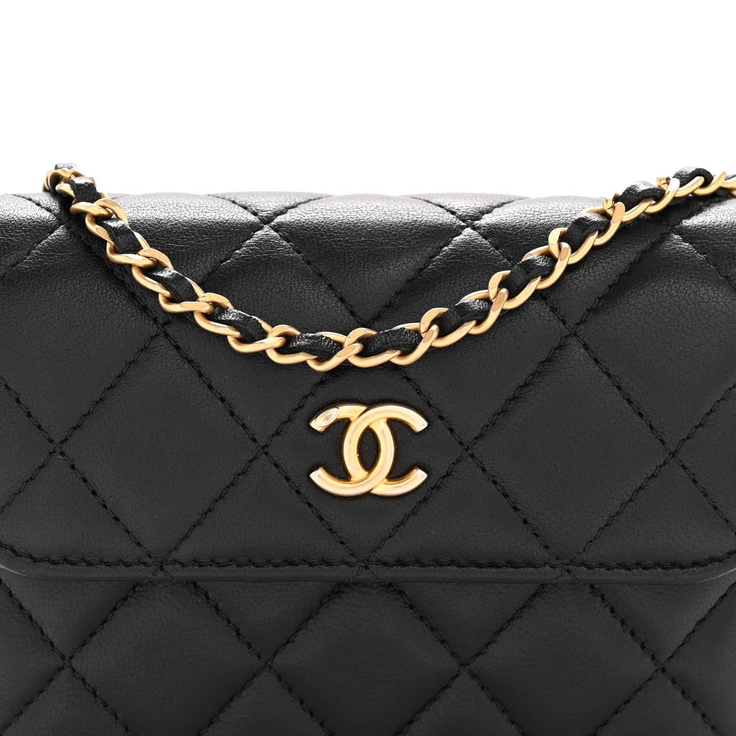 Chanel Lambskin Quilted Pearl Crush Flap With Chain Black
