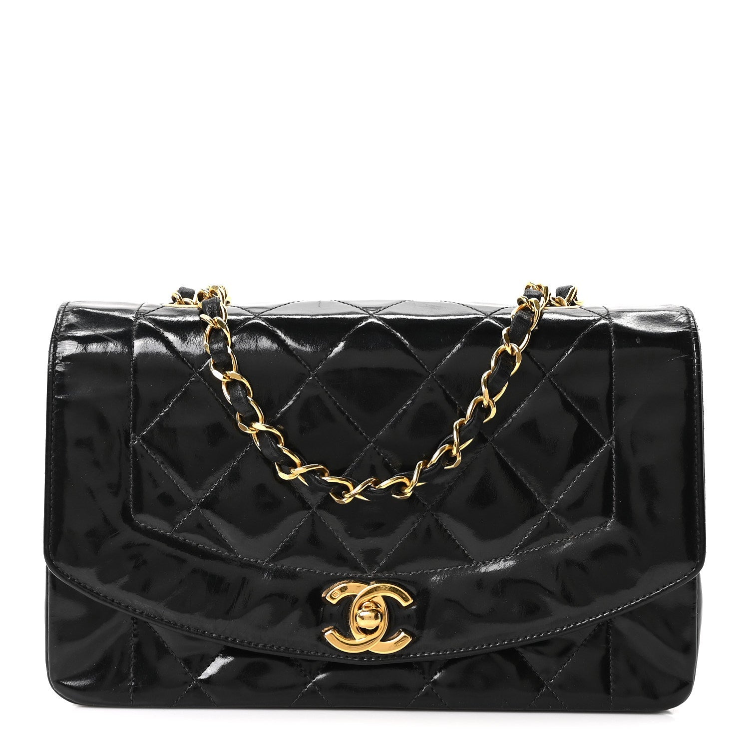 Chanel Patent Quilted Small Diana Flap Black