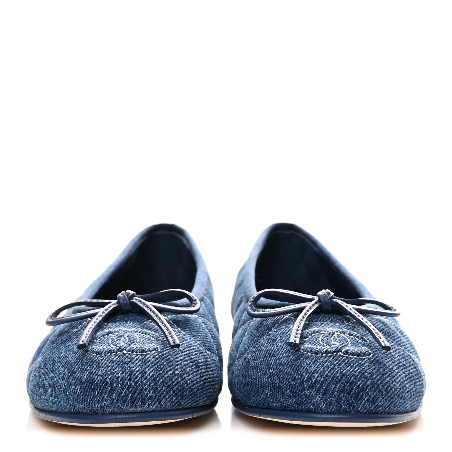 Chanel Washed Denim Quilted Cap Toe CC Ballerina Flats 36.5 Blue