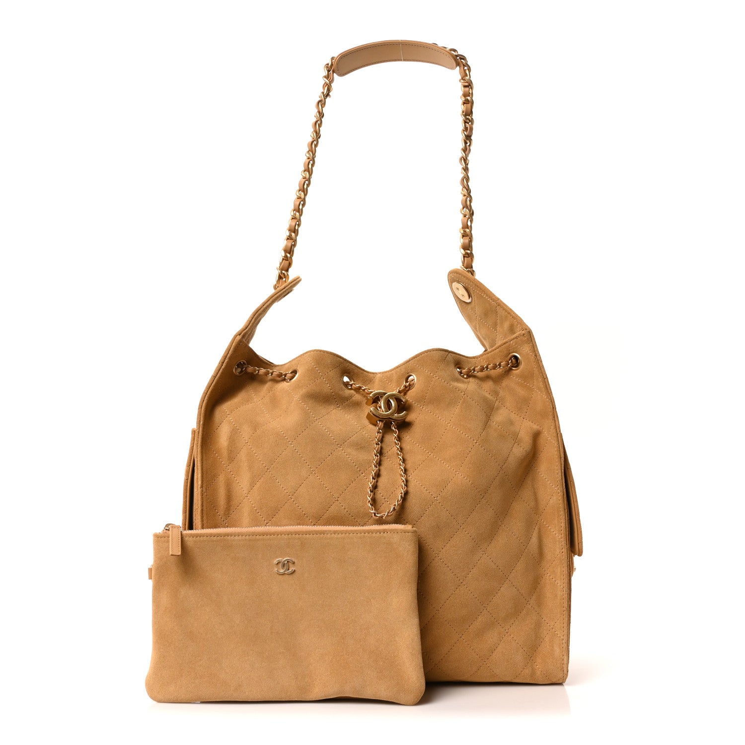 Chanel Suede Quilted Medium Chanel 25 Handbag Beige