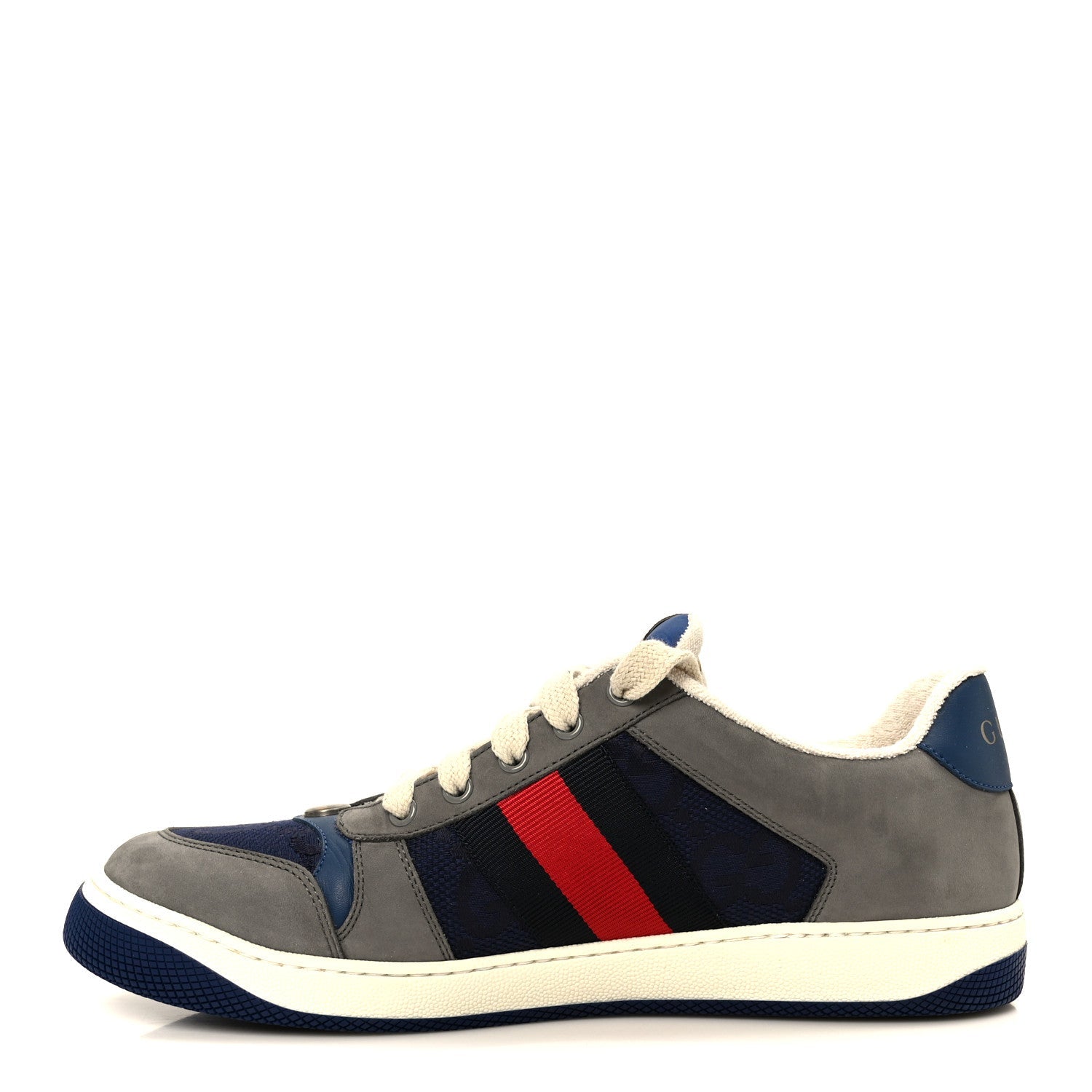 Gucci Suede GG Monogram Calfskin Web Mens Screener Sneakers 9 Grey Blue Red