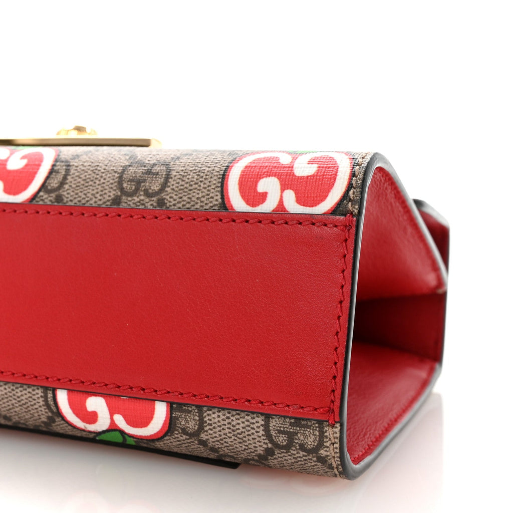 Gucci GG Supreme Monogram Apple Small Padlock Shoulder Bag Beige Multicolor Lobster Red