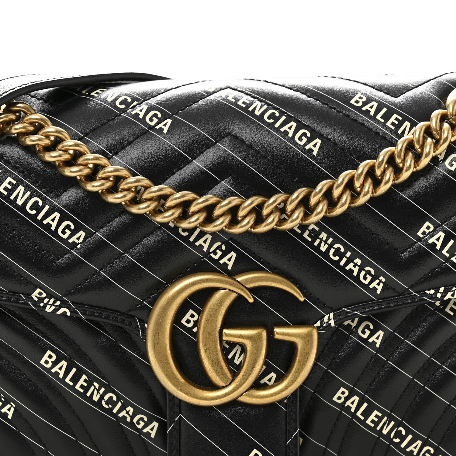 Gucci X BALENCIAGA Calfskin Matelasse Logo Print Small GG Marmont Shoulder Bag Black