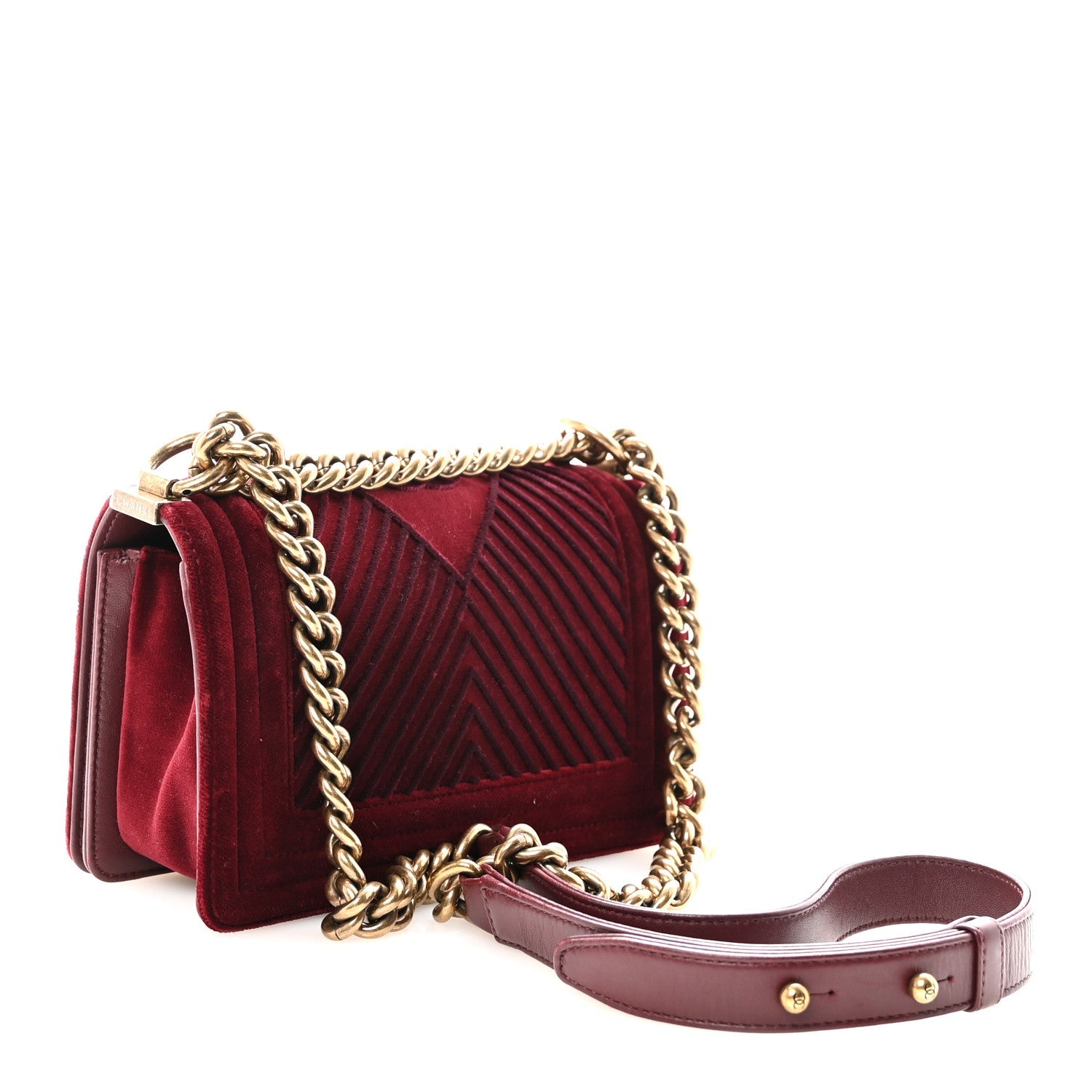 Chanel Velvet Chevron Quilted Small Boy Flap Burgundy