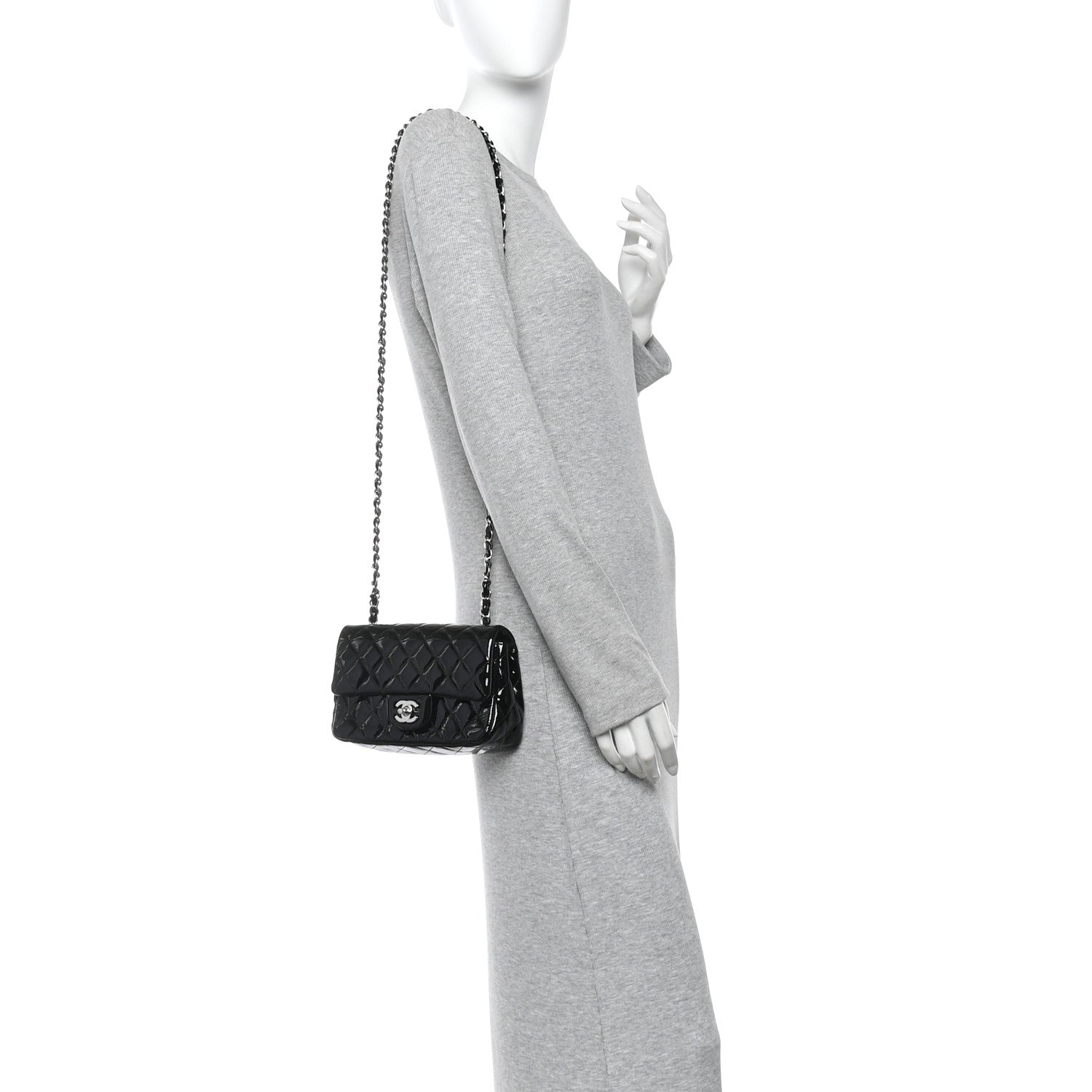 Chanel Patent Calfskin Quilted Mini Rectangular Flap Black