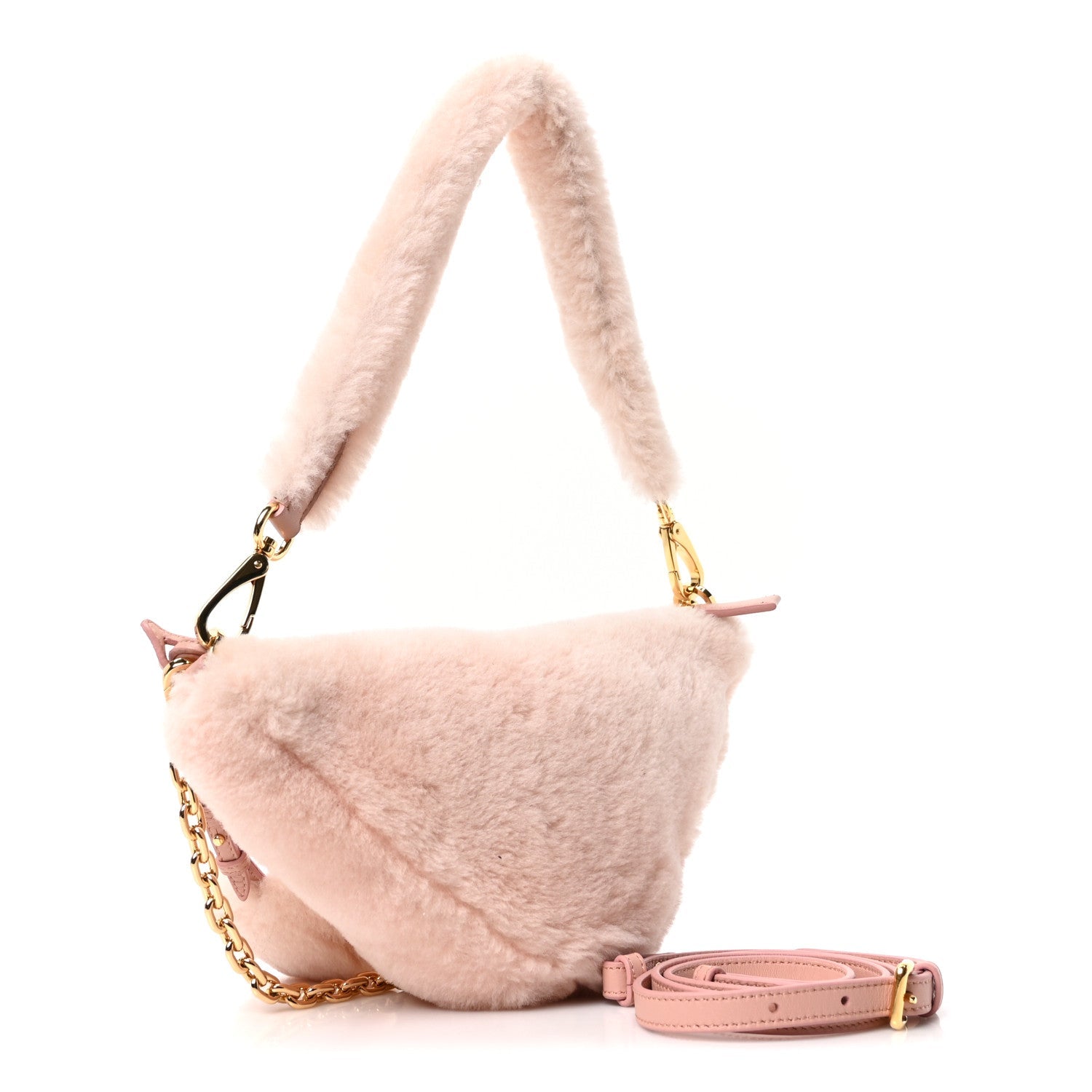 Prada Montone Shearling Mini Triangle Bag Orchidea