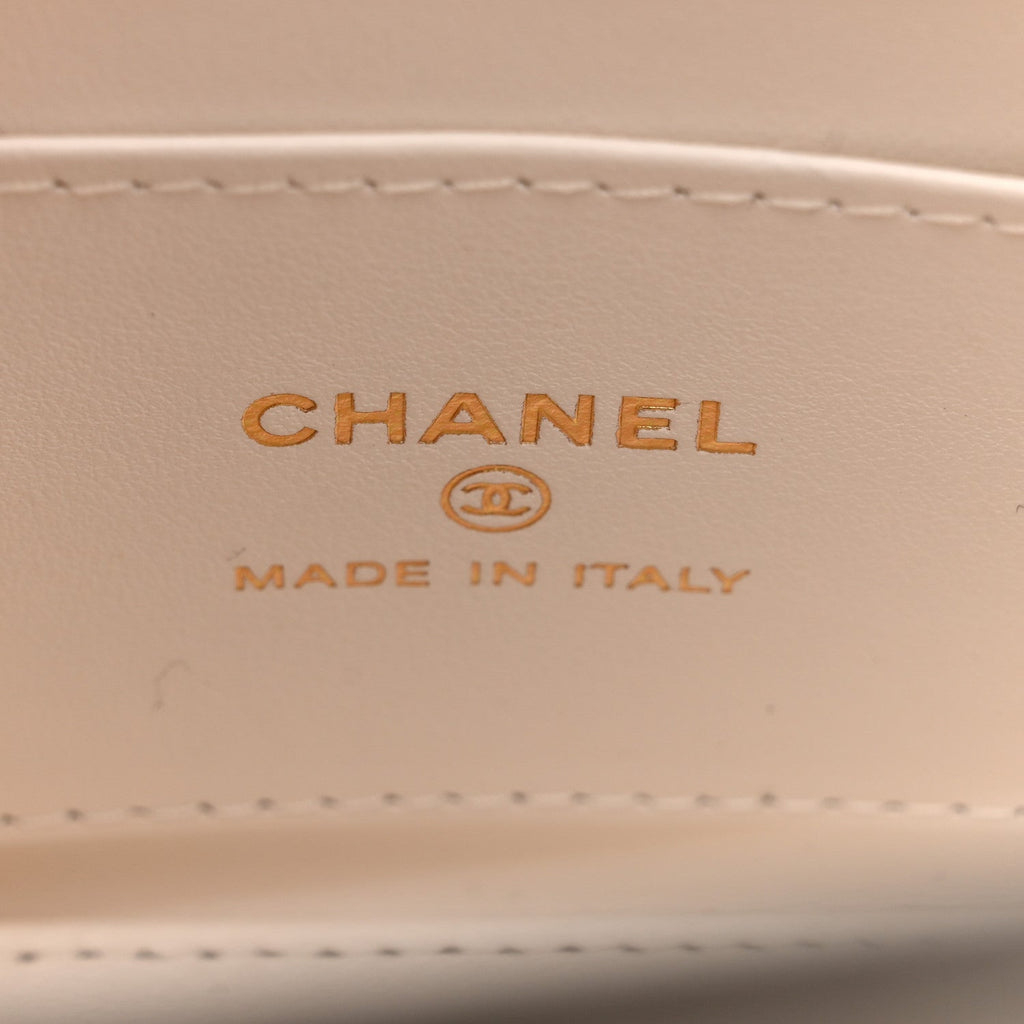 Chanel Shiny Aged Calfskin Quilted Mini Nano Kelly Shopper White