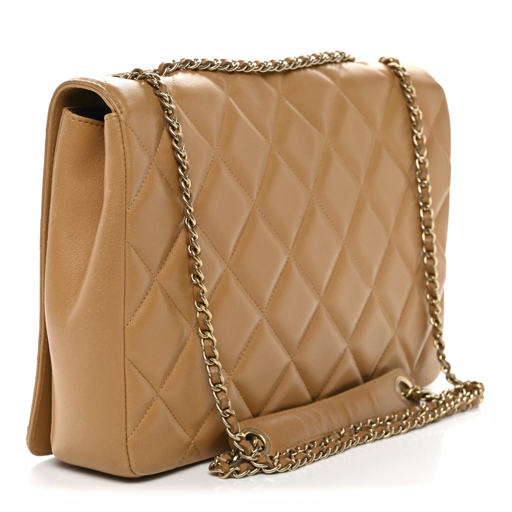 Chanel Lambskin Quilted Medium Diamond CC Flap Beige