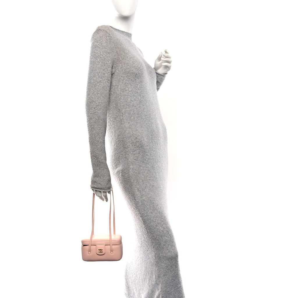 Chanel Shiny Caviar Preppy Coco Long Vanity With Strap Light Pink