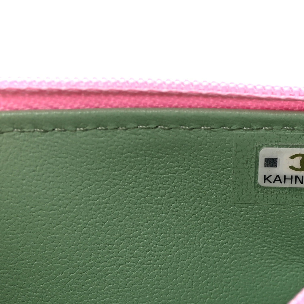 Chanel Lambskin Quilted Flap Phone Holder With Chain Lilac Light Green