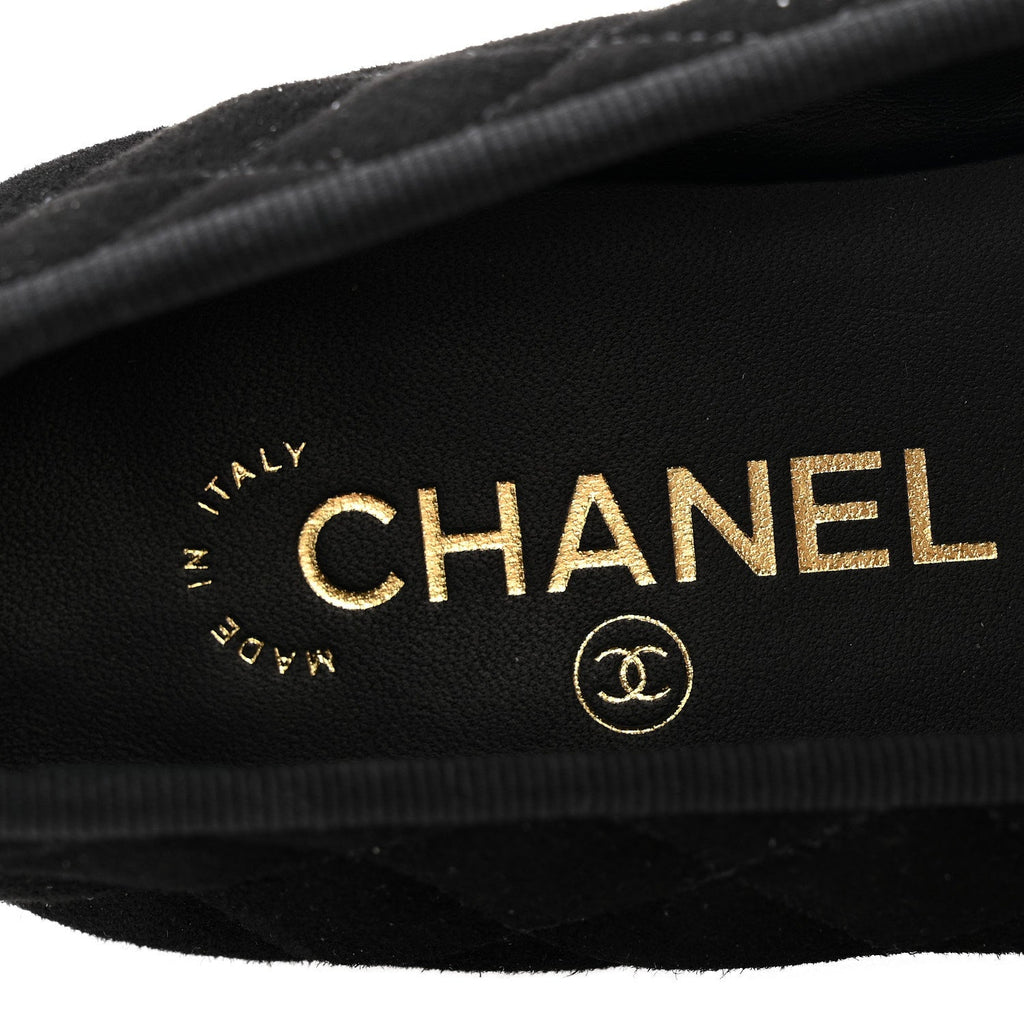 Chanel Suede Quilted Cap Toe CC Ballerina Flats 39.5 Black
