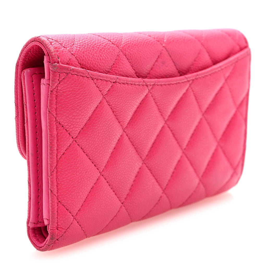 Caviar Quilted Medium Flap Wallet Dark Pink
