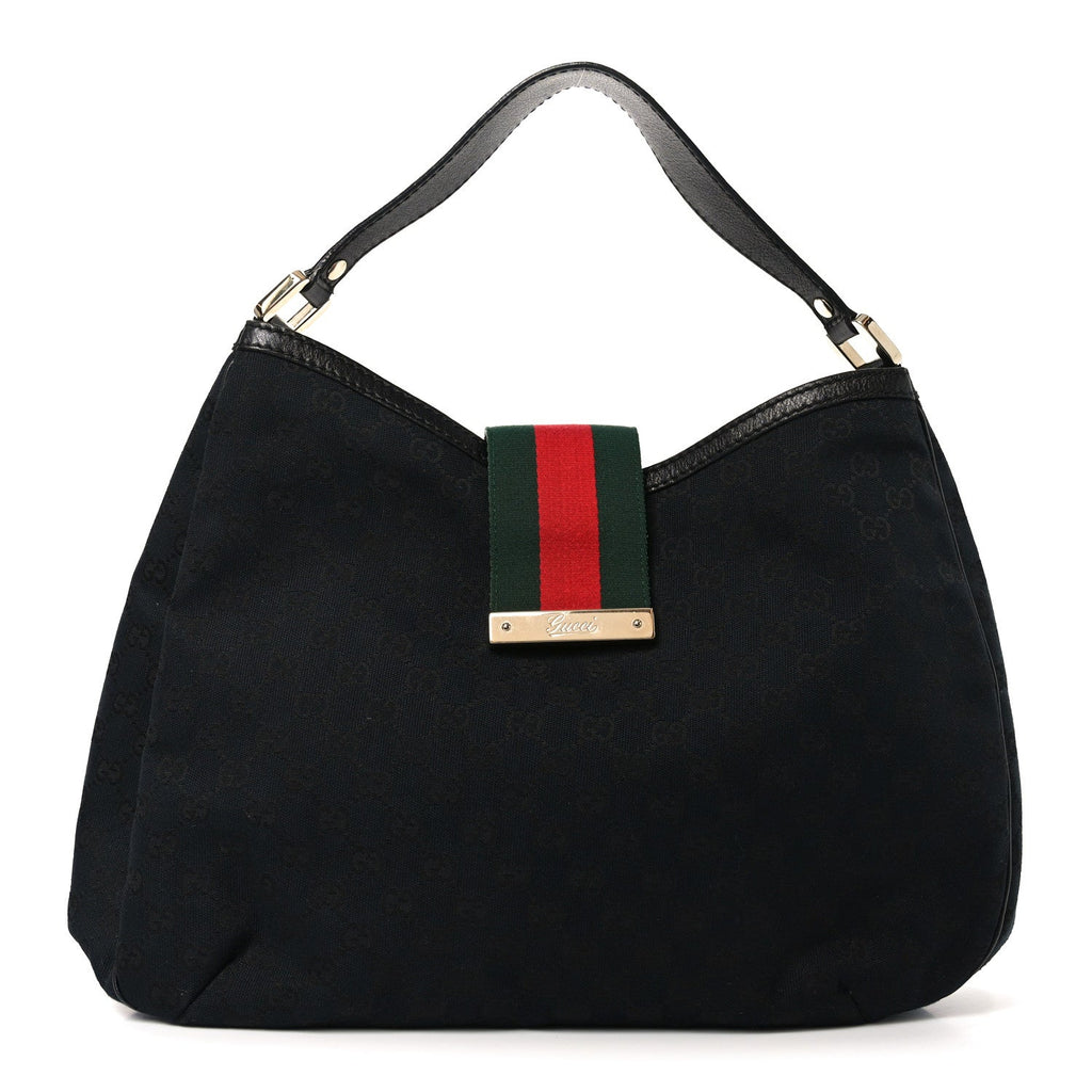 Gucci Monogram Large New Ladies Web Hobo Black