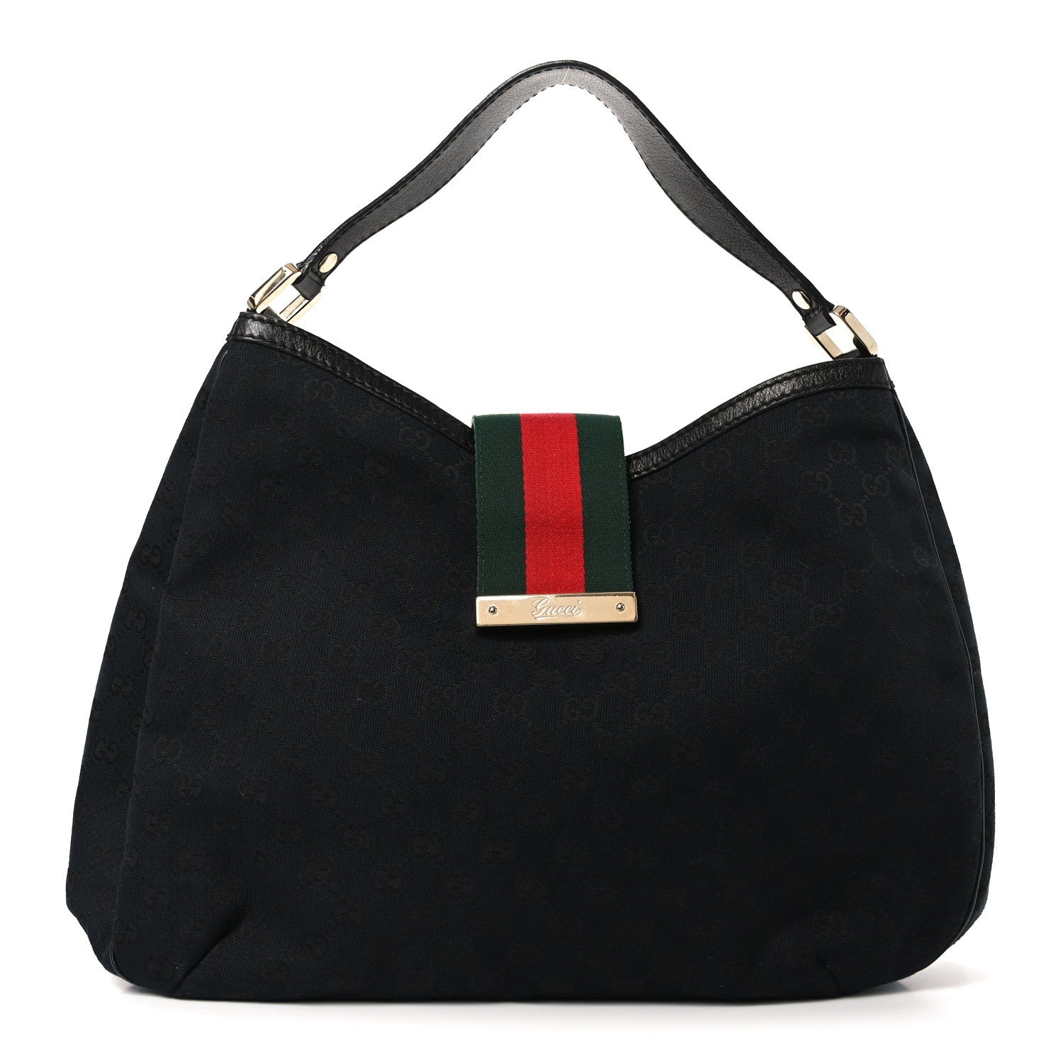 Gucci Monogram Large New Ladies Web Hobo Black