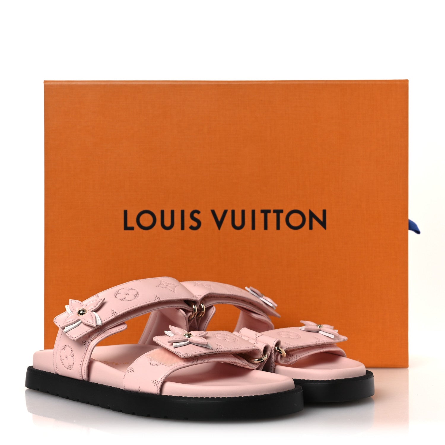 Louis Vuitton Lambskin Embossed Monogram Sunset Comfort Flat Sandals 38 Pink