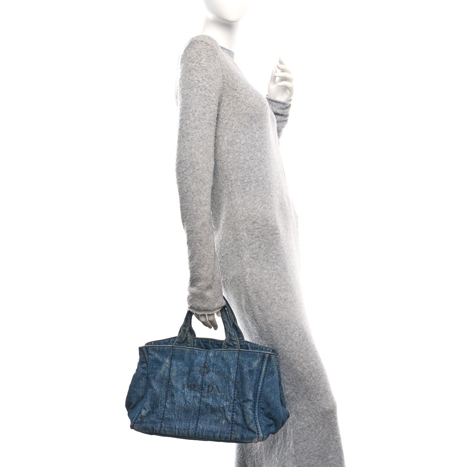 Prada Denim Logo Tote Avio