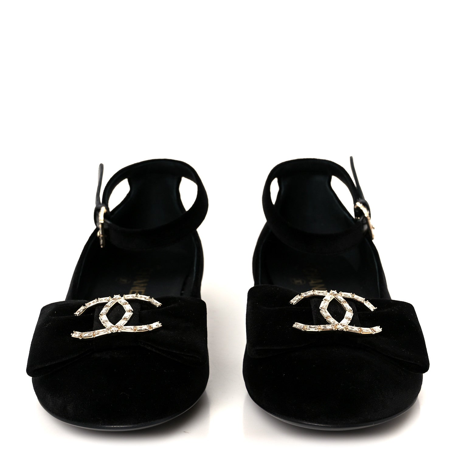 Chanel Velvet Strass CC Bow Mary Jane Flats 38.5 Black