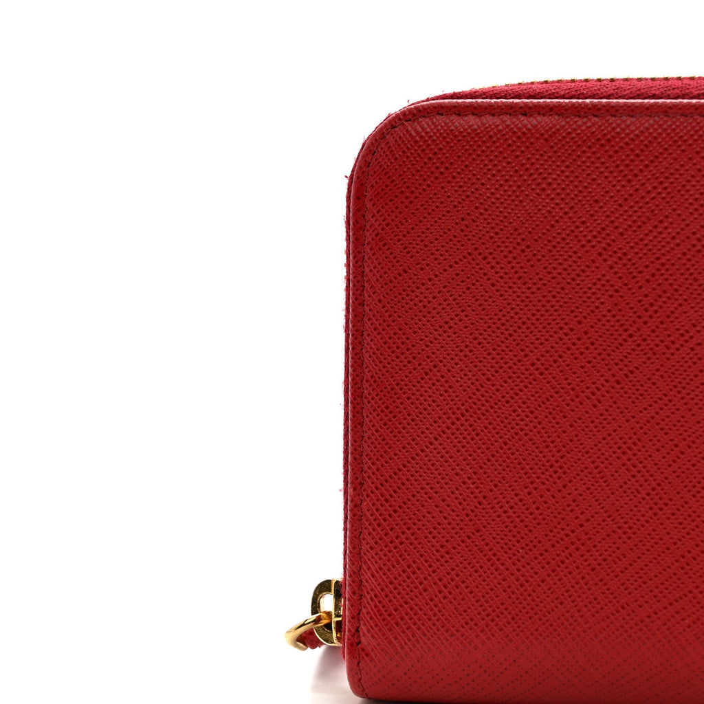 Prada Saffiano Metal Zip Around Wallet Fuoco