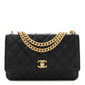 Chanel Lambskin Quilted Sweet Camellia Wallet On Chain WOC Black