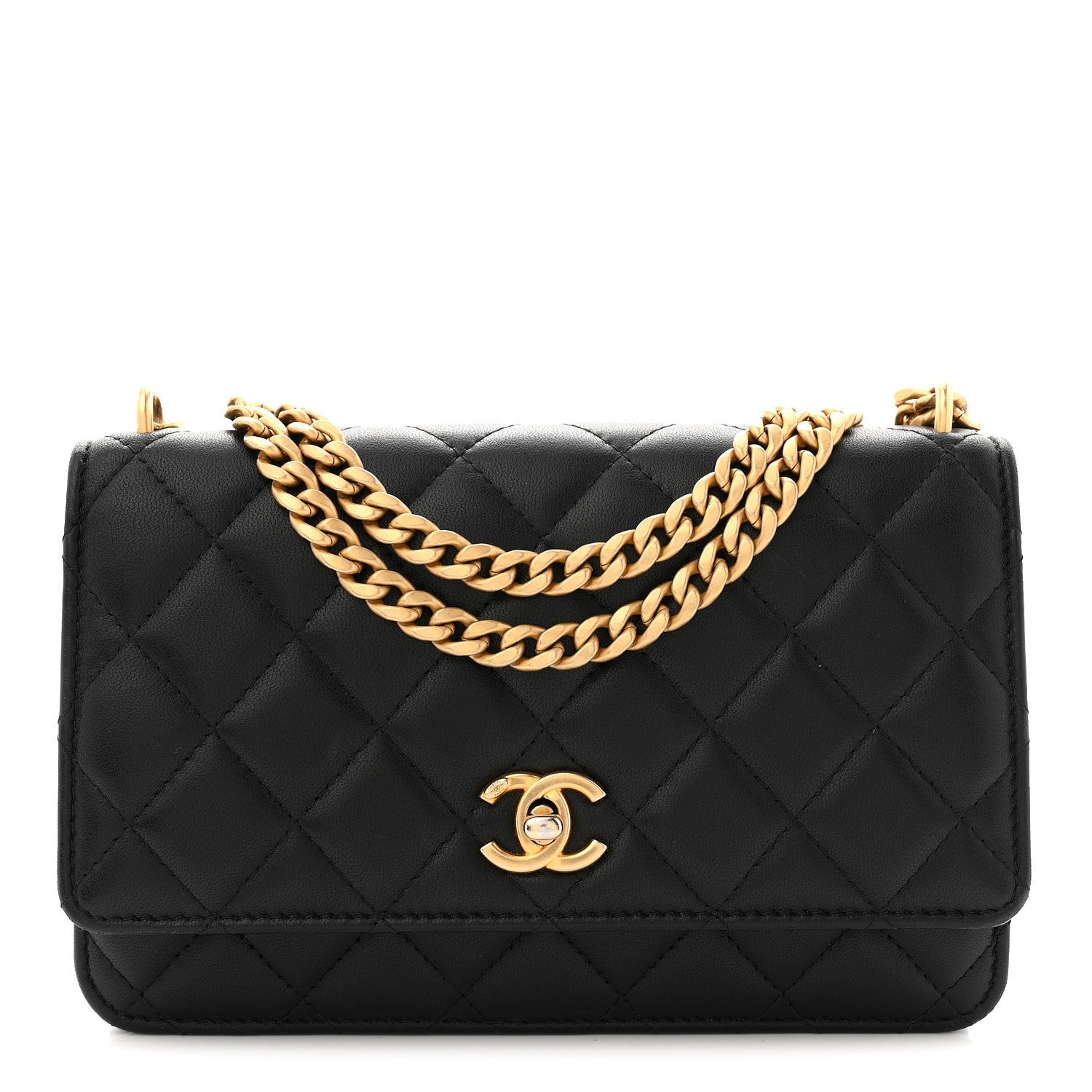 Chanel Lambskin Quilted Sweet Camellia Wallet On Chain WOC Black