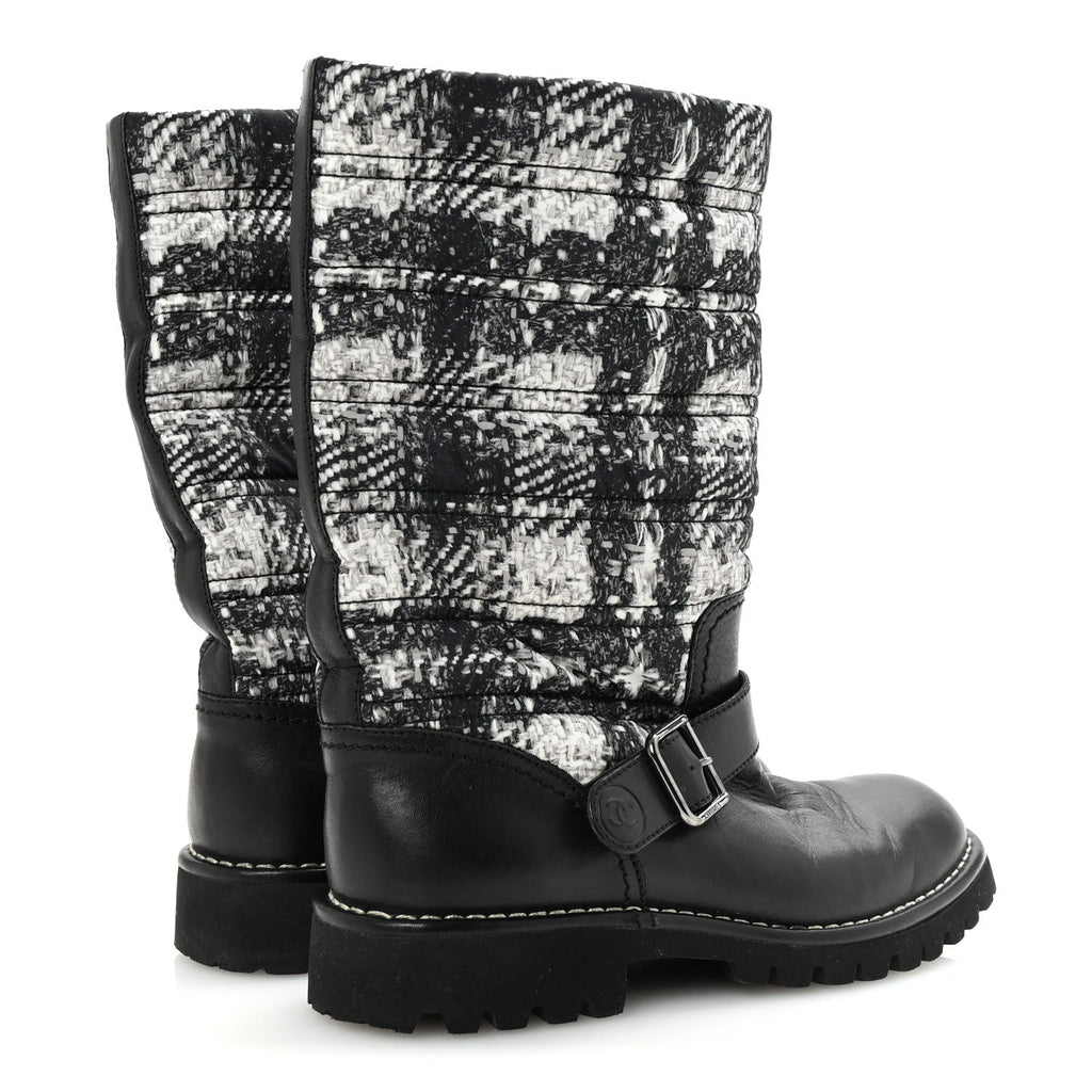 Calfskin Tweed Nylon Printed Boots 38 Black