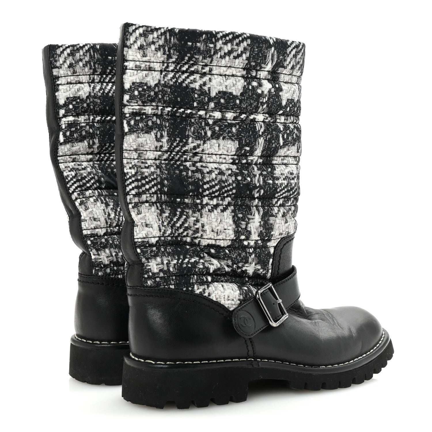 Calfskin Tweed Nylon Printed Boots 38 Black