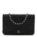 Chanel Caviar Camellia Embossed Wallet On Chain WOC Black