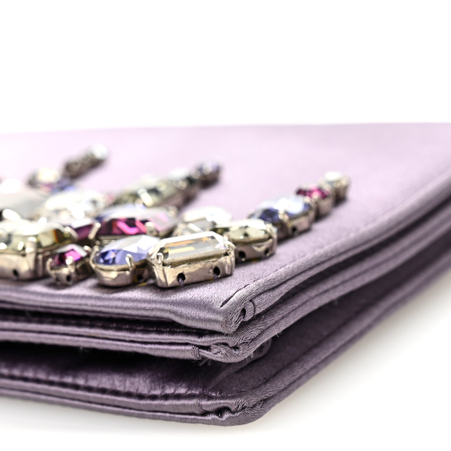 Prada Satin Raso Crystal Embellished Clutch Mirtillo