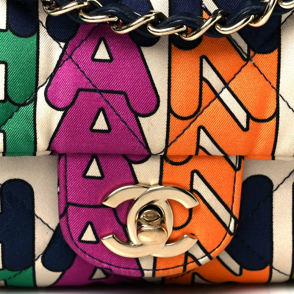 Chanel Printed Fabric Quilted Logo Single Flap Bag Multicolor