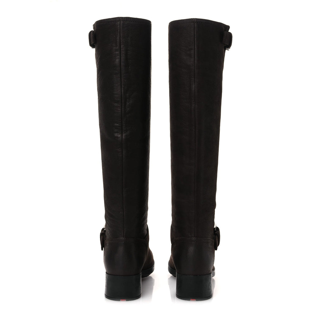 Prada Capra Antic Donna Tall Riding Boots 37 Ebano