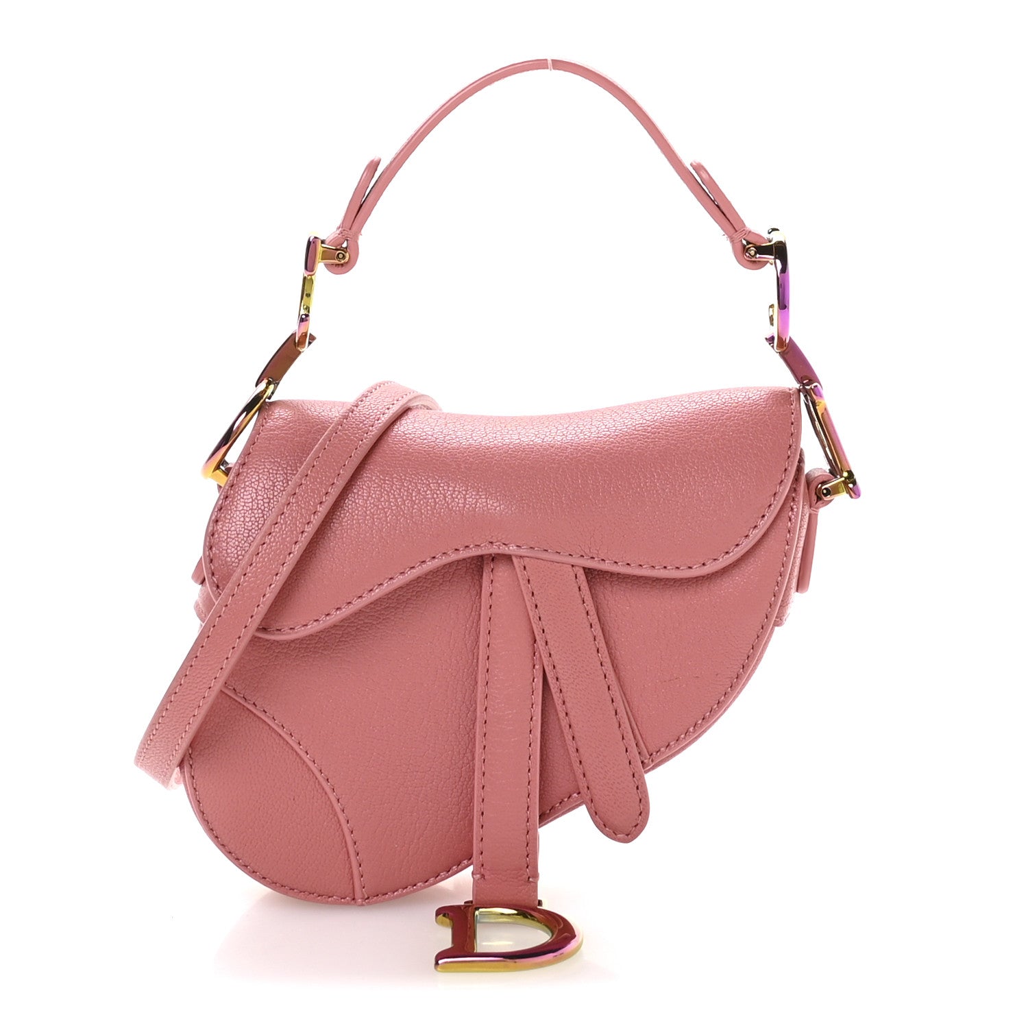 Christian Dior Goatskin Micro Saddle Bag With Strap Coral Powder