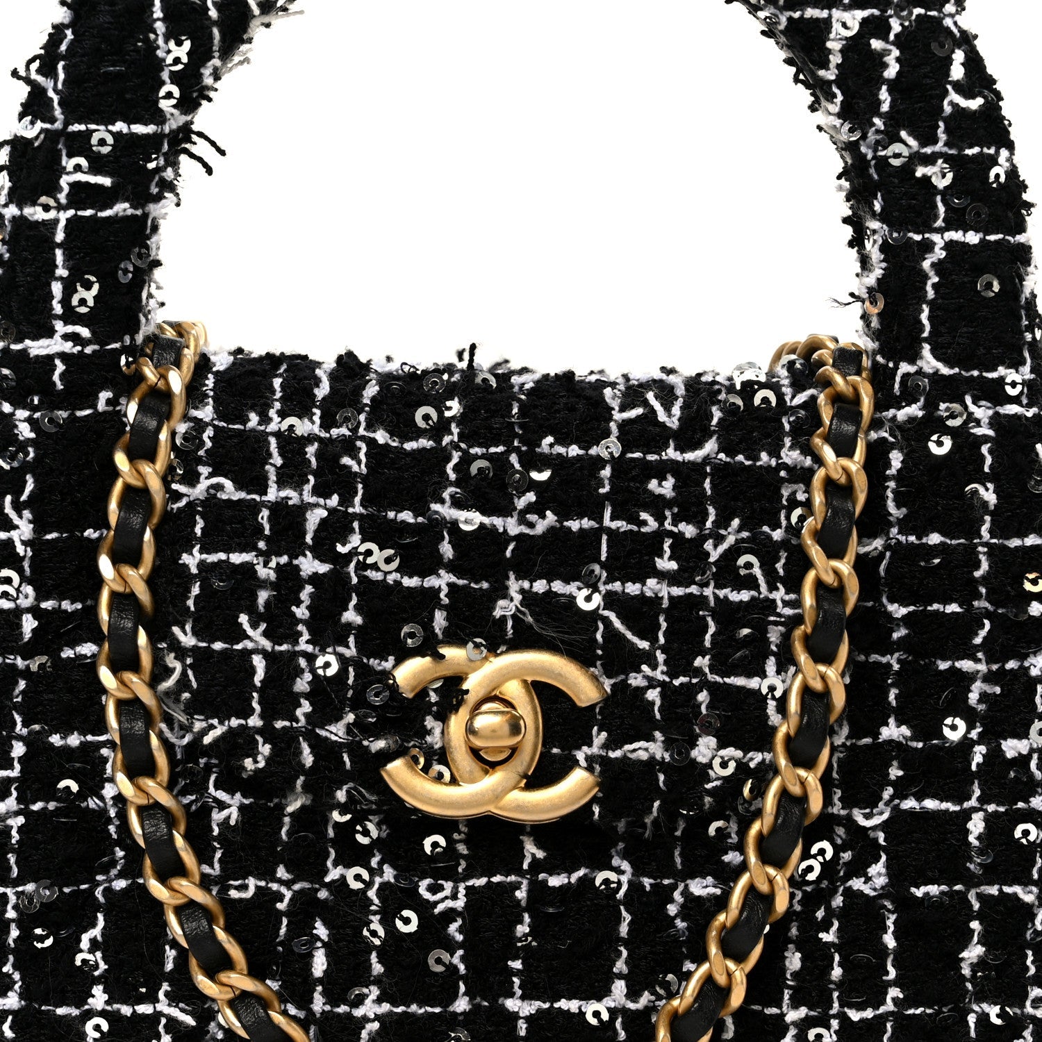 Chanel Tweed Quilted Nano Kelly Shopper Black White