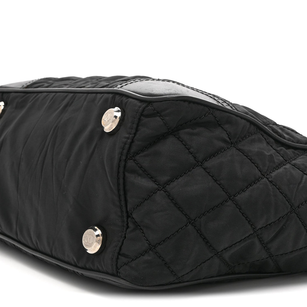 Chanel Nylon Calfskin Quilted CC Paris New York Tote Bag Black