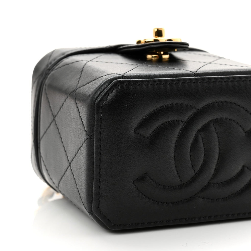 Chanel Lambskin Quilted Vanity Clutch With Chain  Black