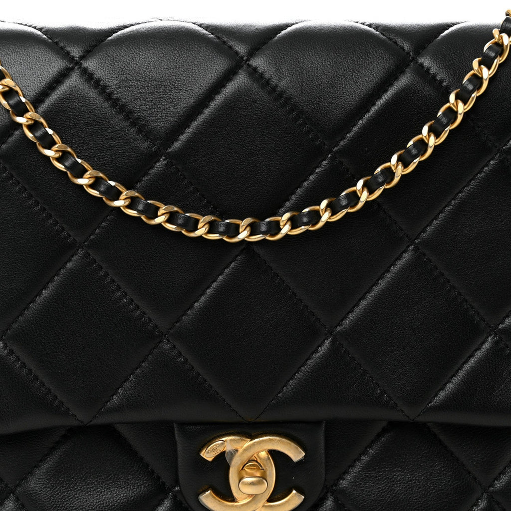 Chanel Lambskin Quilted Side Flap Black