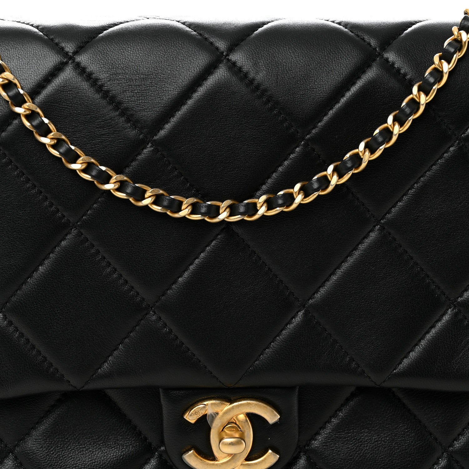 Chanel Lambskin Quilted Side Flap Black