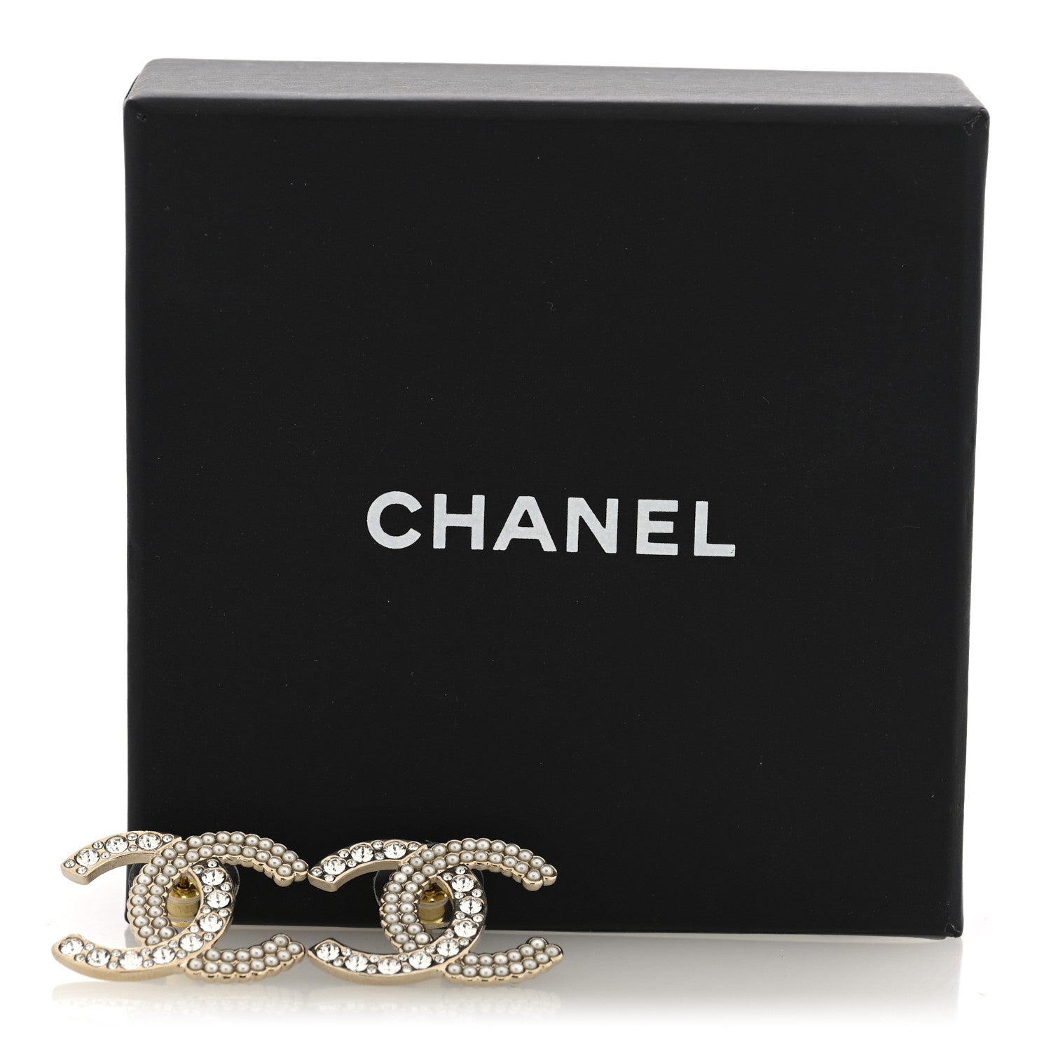 Pearl Crystal CC Earrings Gold