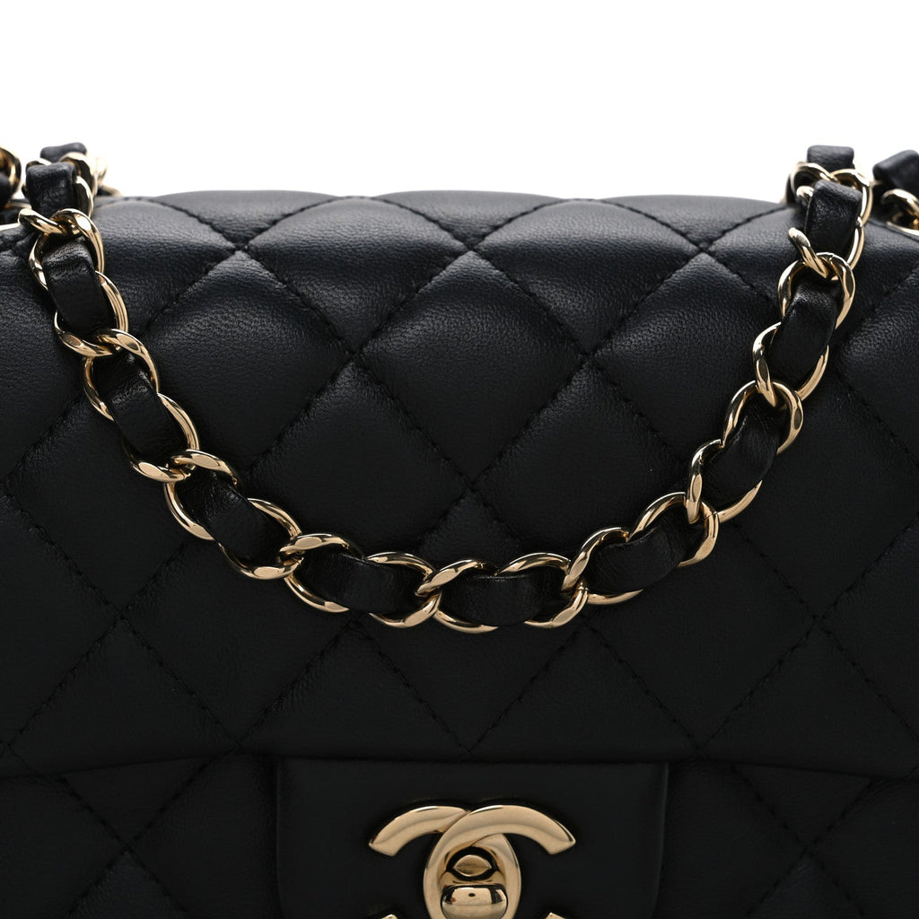 Chanel Lambskin Quilted Mini Rectangular Flap Black