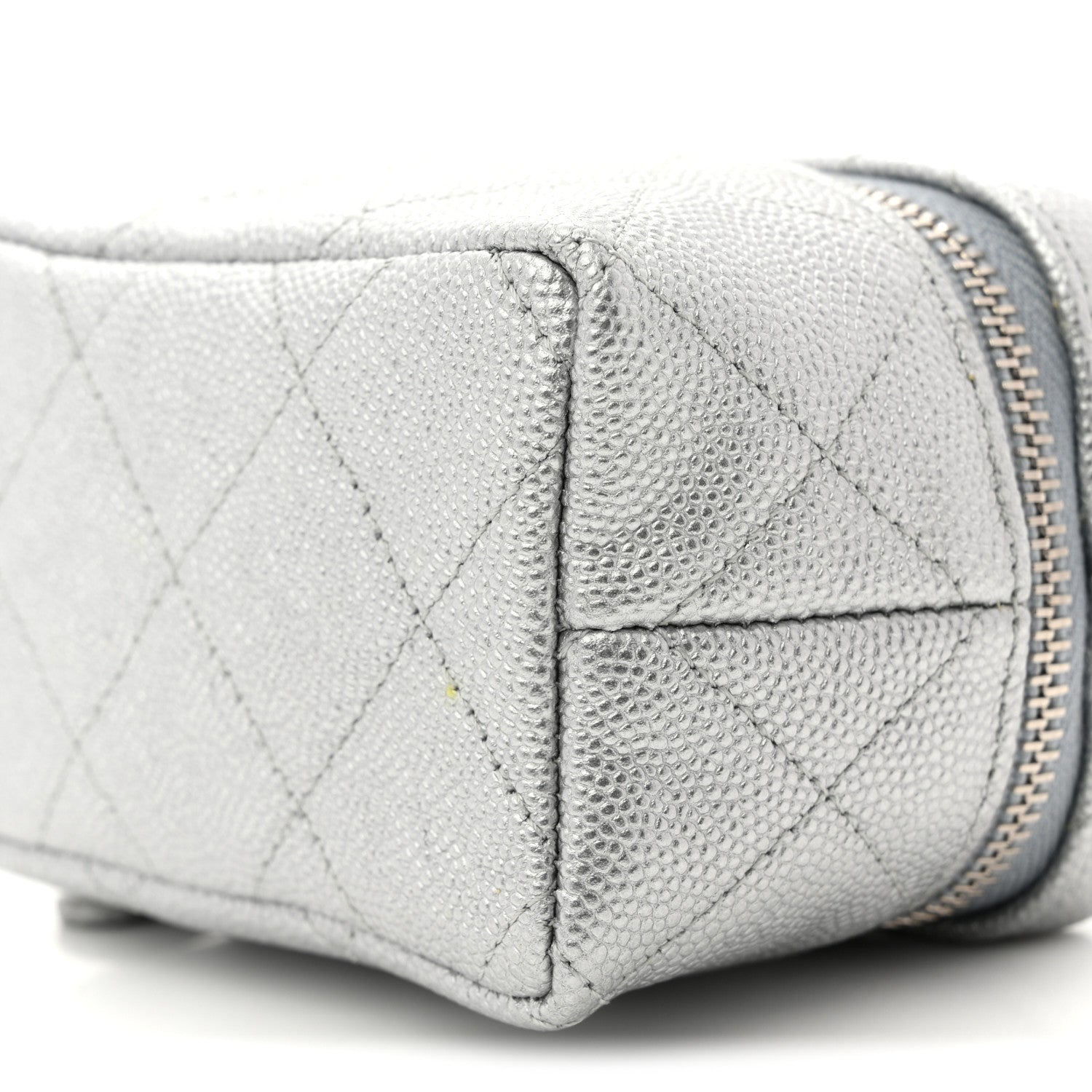 Chanel Metallic Caviar Quilted Mini Top Handle Vanity With Chain Silver