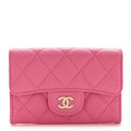 Caviar Quilted Flap Card Holder Wallet Pink