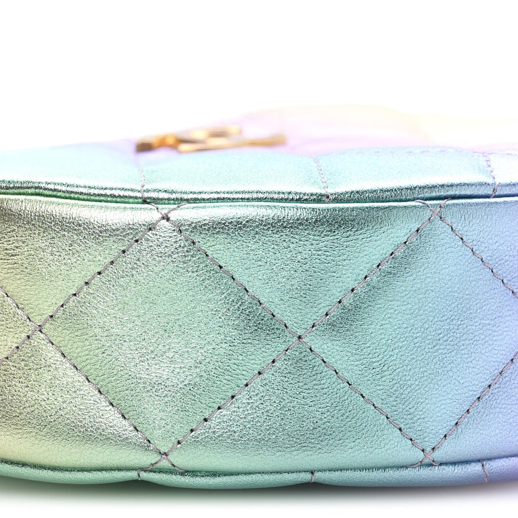Chanel Gradient Metallic Lambskin Quilted Hobo Bag Pink Purple Green