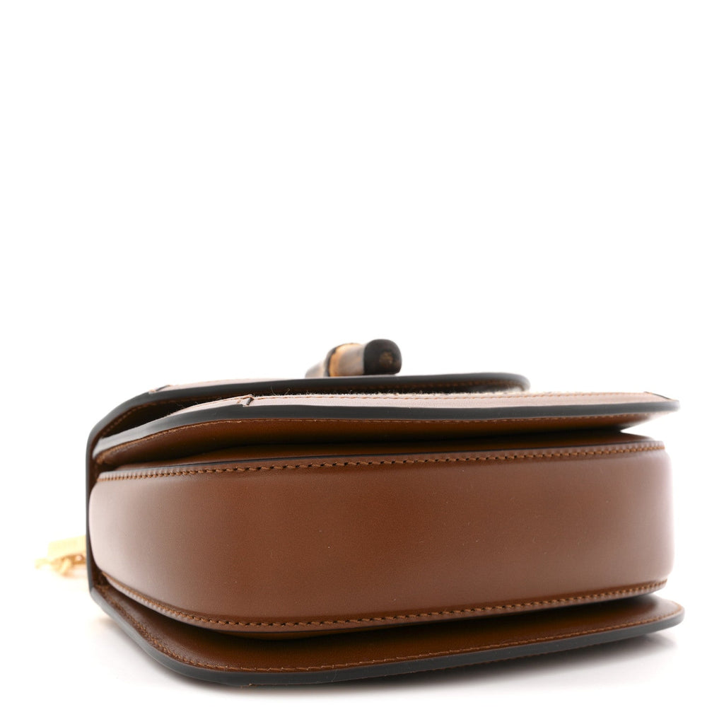 Gucci New Canvas Charisma Calfskin Crystal GG Monogram Small Bamboo 1947 Top Handle Bag Camel Ebony