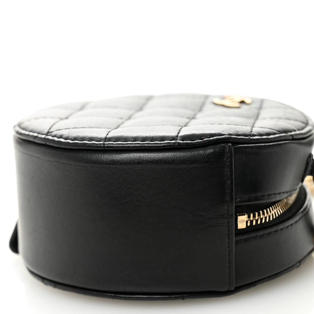 Chanel Lambskin Quilted Round Clutch With Chain Black
