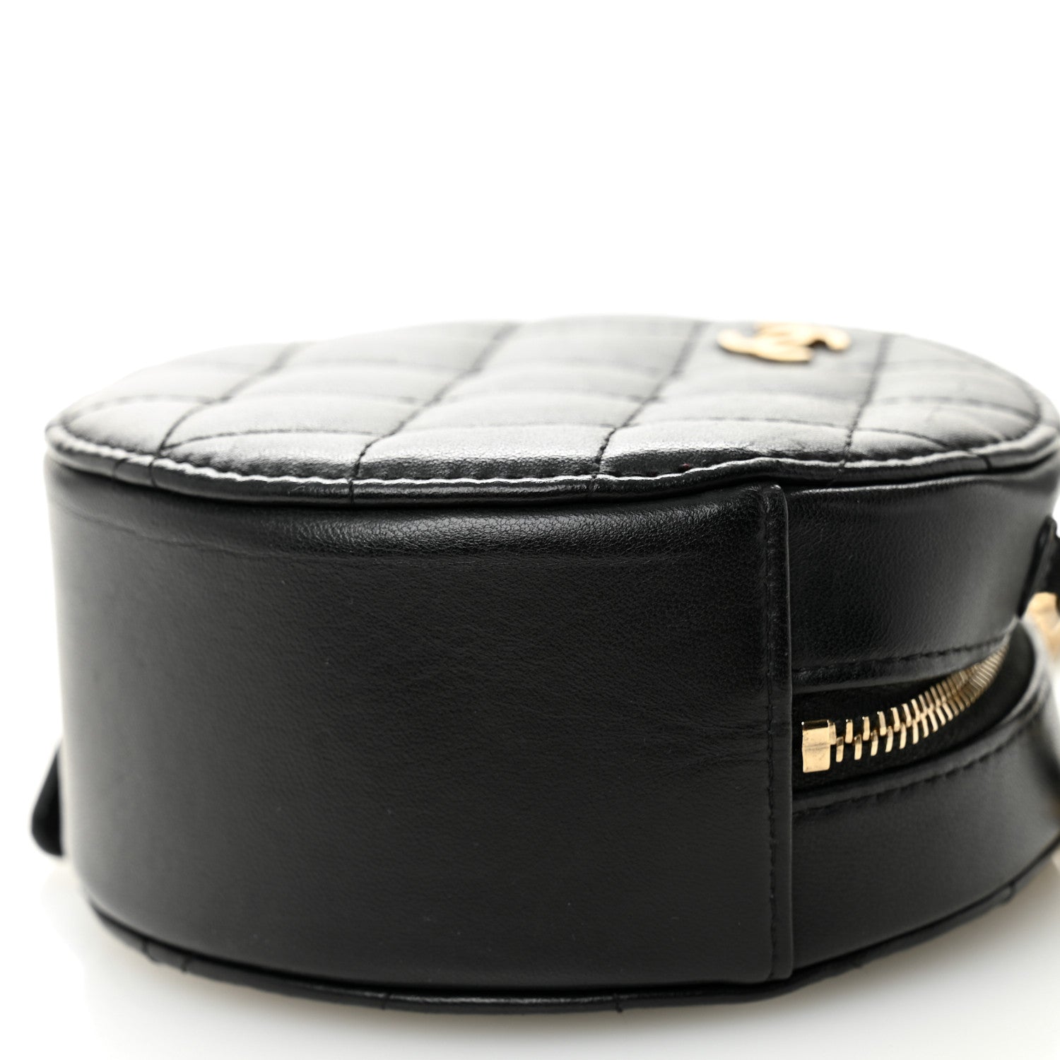 Chanel Lambskin Quilted Round Clutch With Chain Black