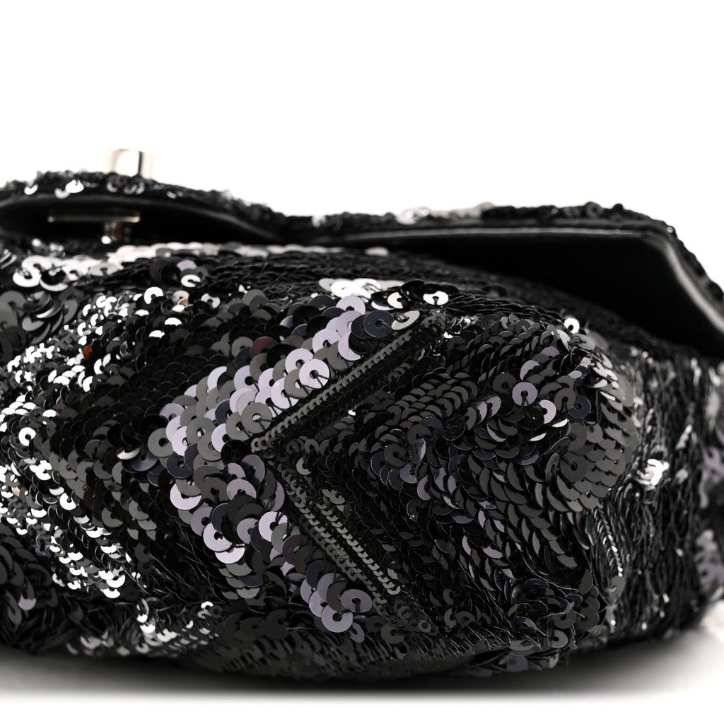 Chanel Sequins Chevron Mini Rectangular Flap Black